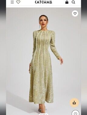 Long Sleeve Sequin Maxi Dress in Sage Green